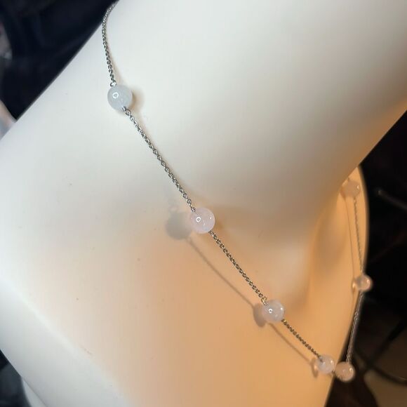 Galilea Rose Quartz Station Necklace 20 Inches
in Rhodium Over Sterling Silver - Picture 3 of 12